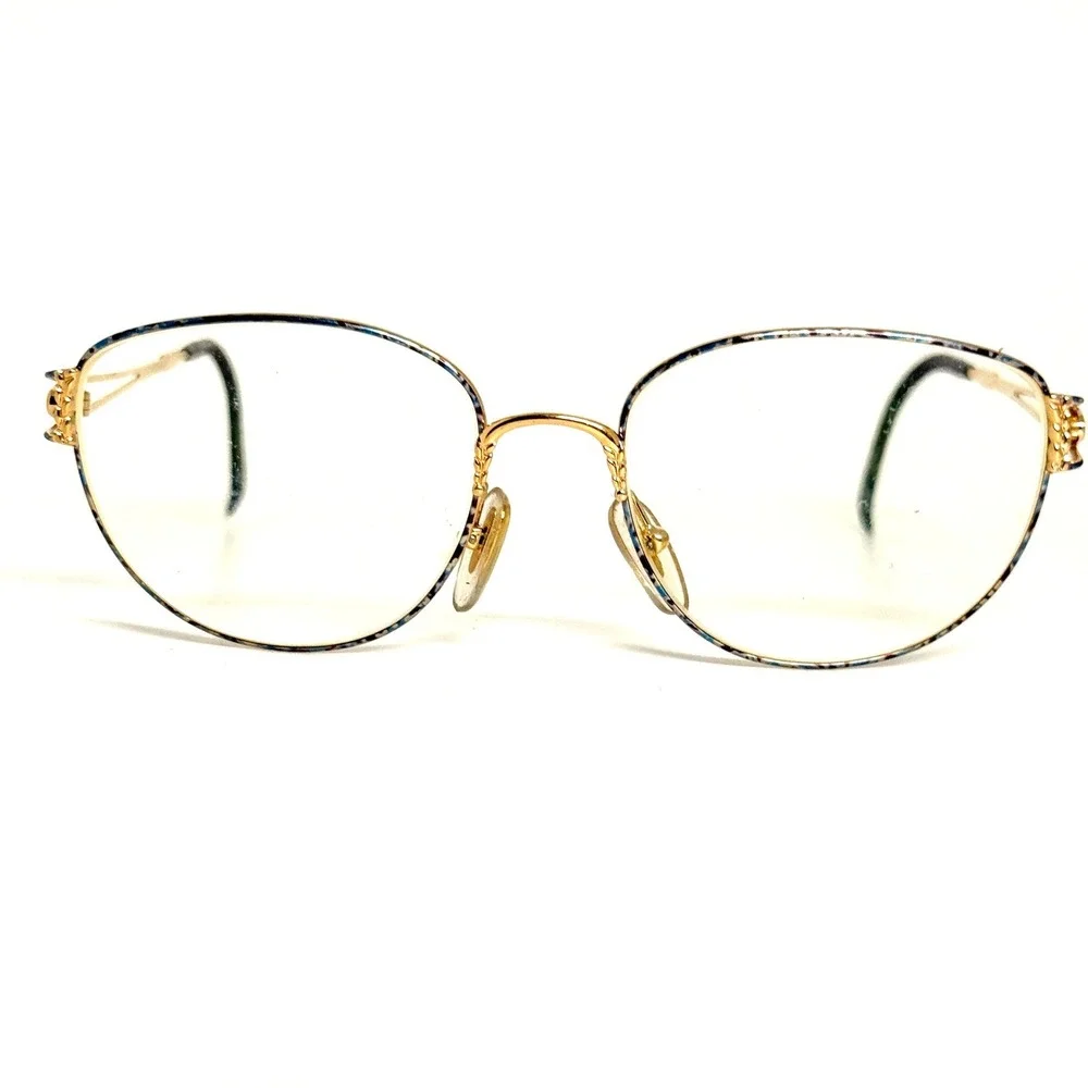 Christian‎ Dior Vintage Gold Blue Marble Oval Eyeglass Frames Austria 22926